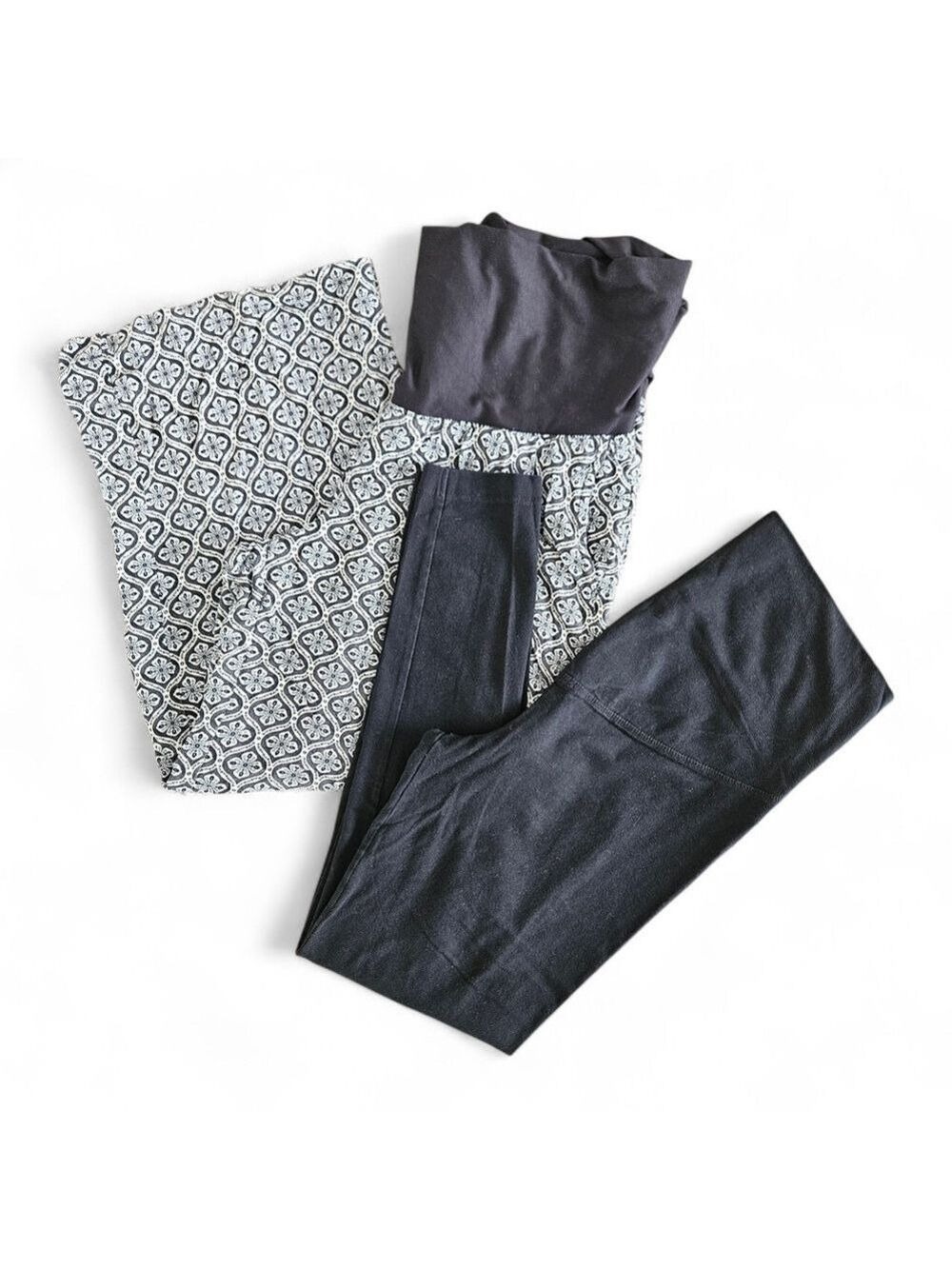 Old Navy Maternity Bundle M | Foldover Soft Wide-Leg Pants And Black Leggings